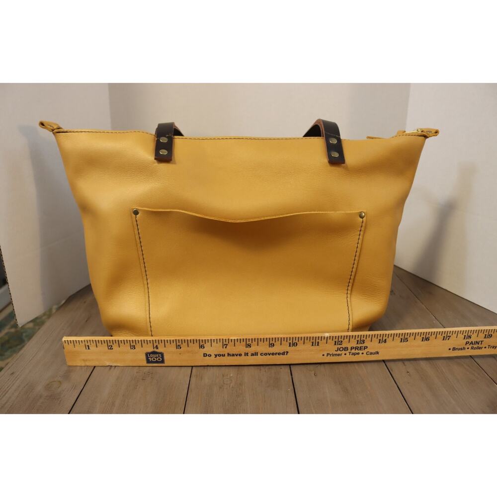 Portland Leather Yellow Tote Bag Large Double Handle Shoulder Bag - Picture 13 of 16